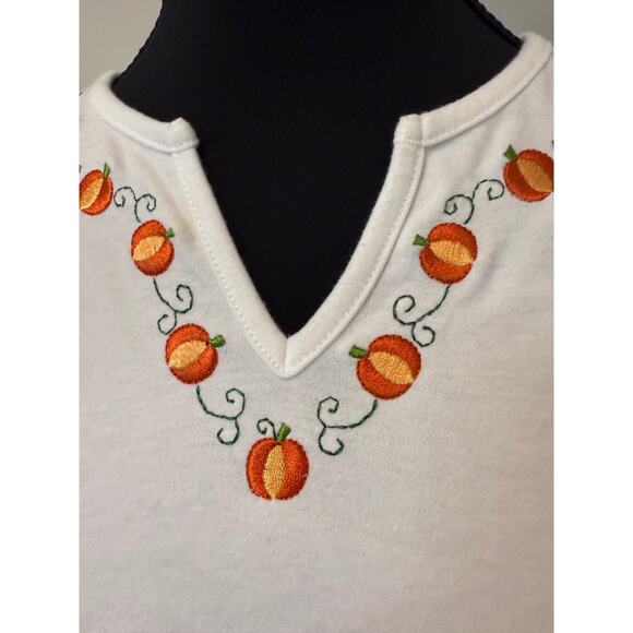 Womens White long Sleeve Top with embroidered pumpkin detailing - Picture 2 of 5